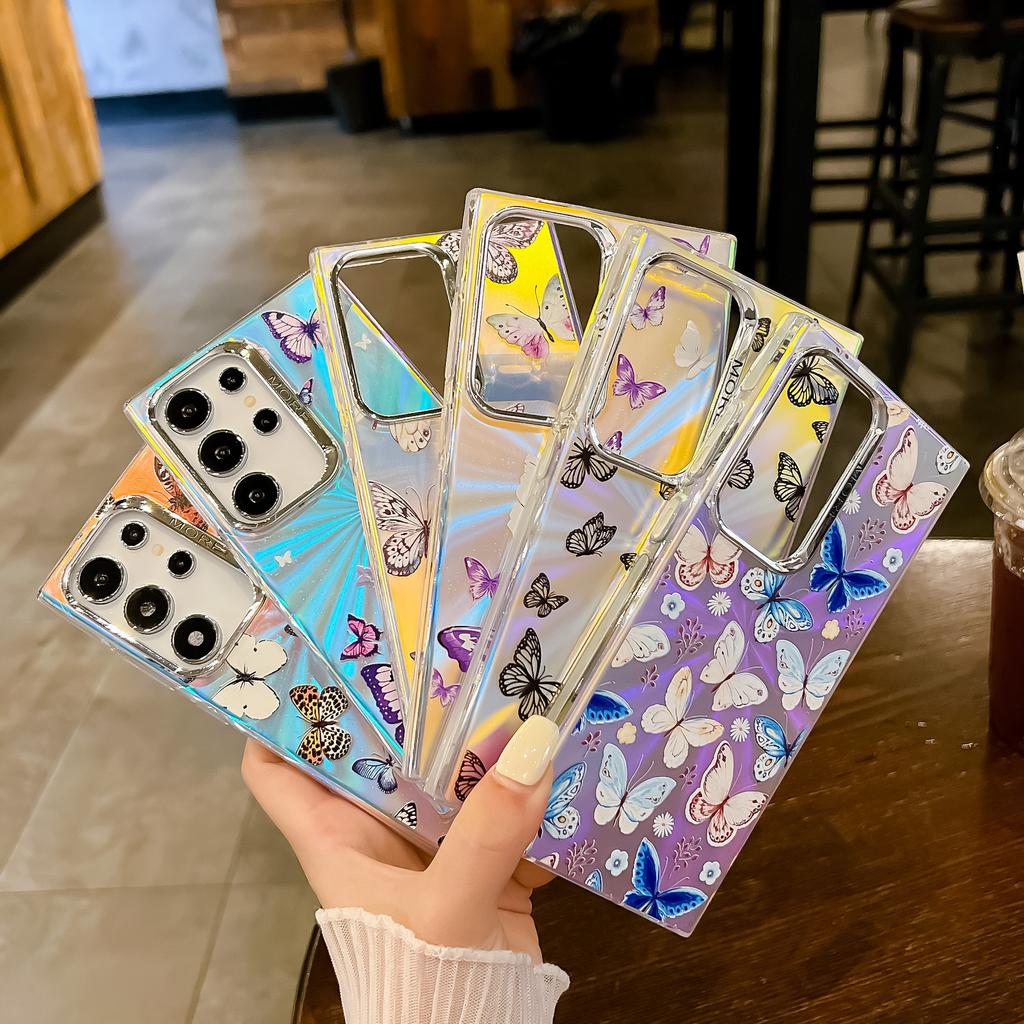Laser Pattern Butterfly Suitable for Samsung S25ultra Mobile Phone Case Electroplating S24Plus Creative A56 Drop Protection Case