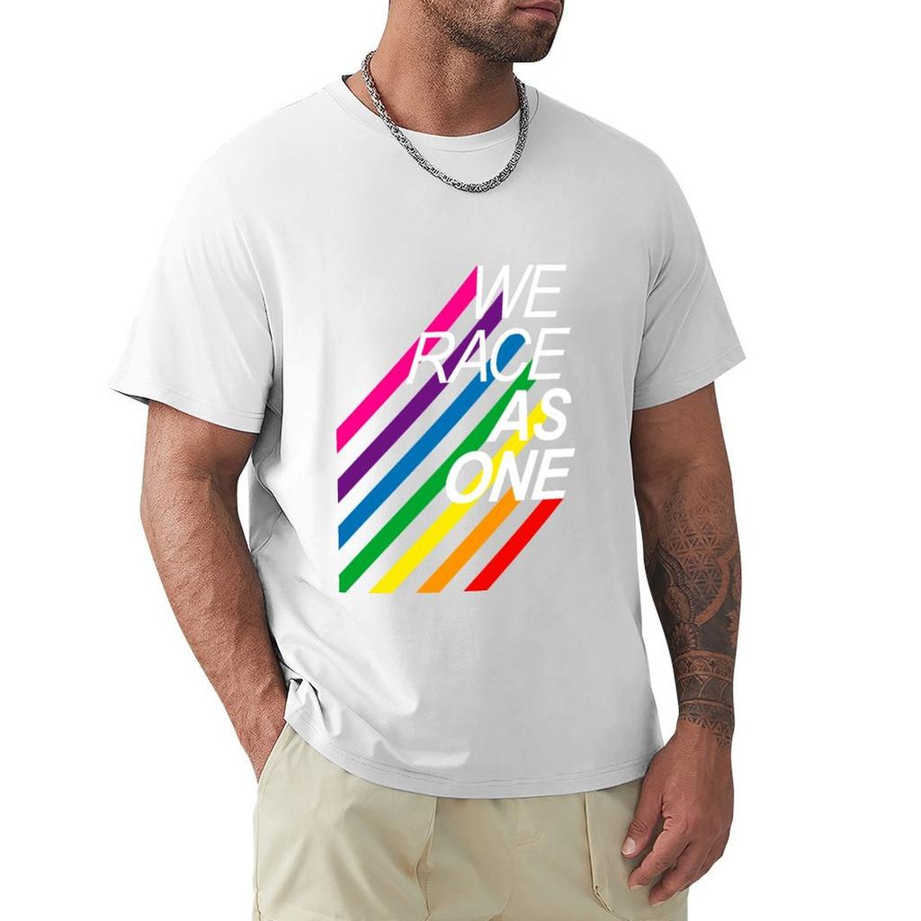 We Race As One Rainbow Lines Tshirt Novelty Graphic Tee Shirt