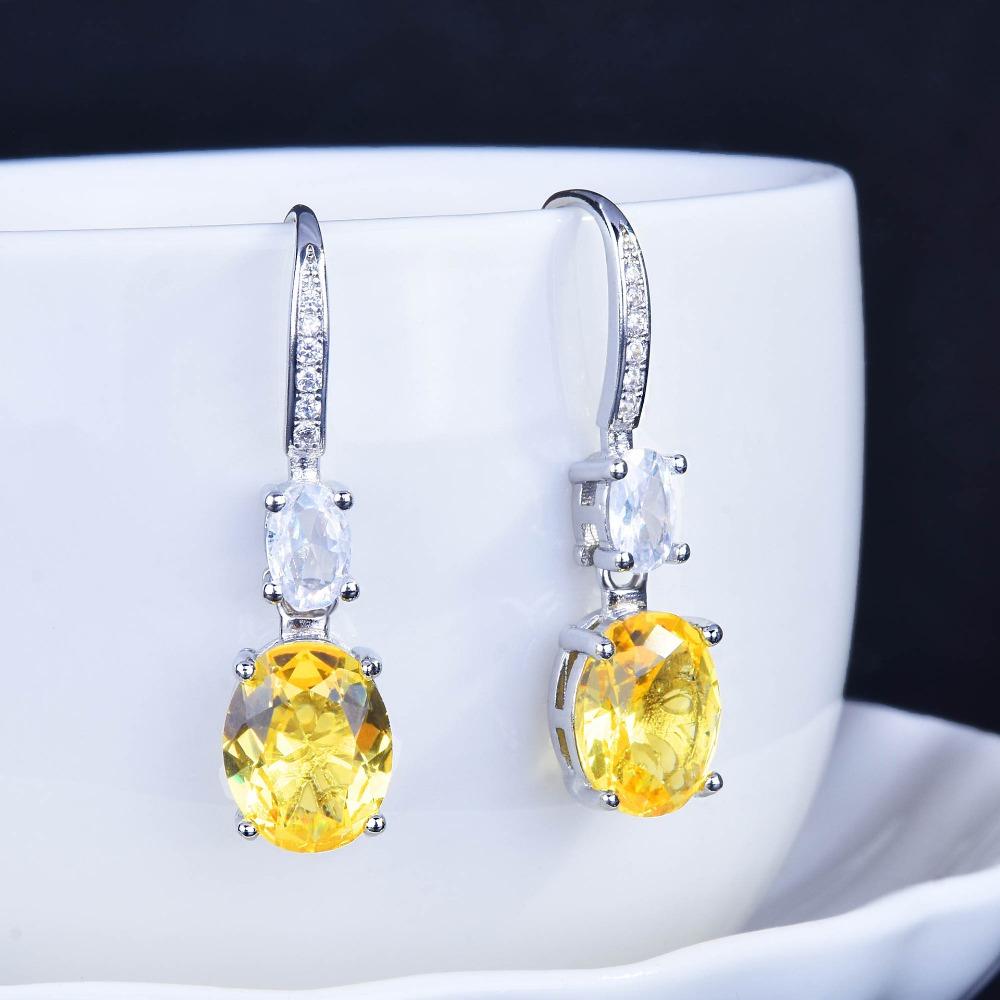 Luxury Asscher Cut Yellow Diamond Large Oval Earrings Hook Super Sparkling Gemstone Ear Jewelry