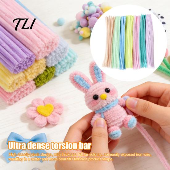 Decorative Plush Strips for Crafts 100Pcs Pipe Cleaners Handicrafts, Flexible Chenille Stems DIY Artistic Floral Supplies Art Projects, Multi-colored
