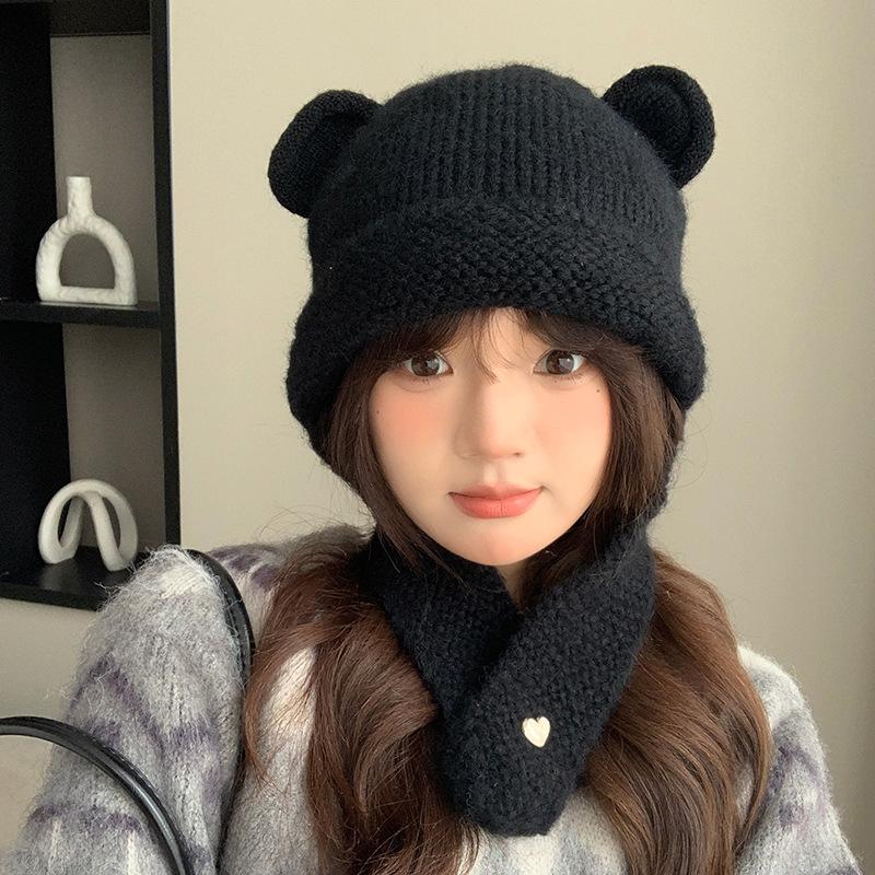 Korean Style Red Balaclava Hat for Women Autumn and Winter Large Head Circumference Woolen Hat Warm Ear Protection Strap Knitted Hat