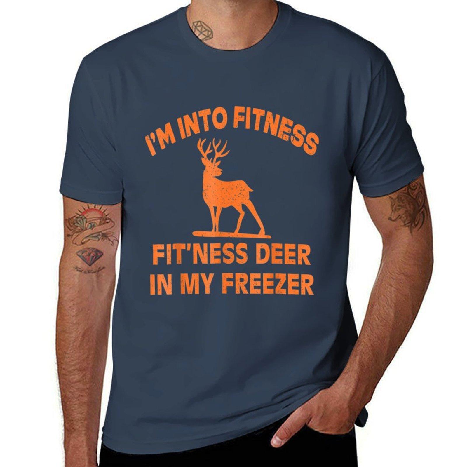 Funny Im Into Fitness FitNess Deer In My Freezer Deer TShirt Work Utility Short Sleeve Shirt S