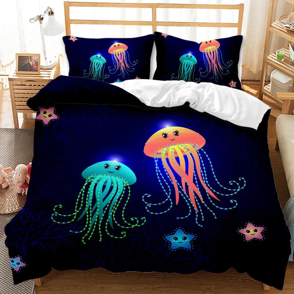 Jellyfish Duvet Cover Set Jellyfish Printed Comforter Cover For Teens Kids Ocean Theme Bedspread Sea Coral Polyester Quilt Cover