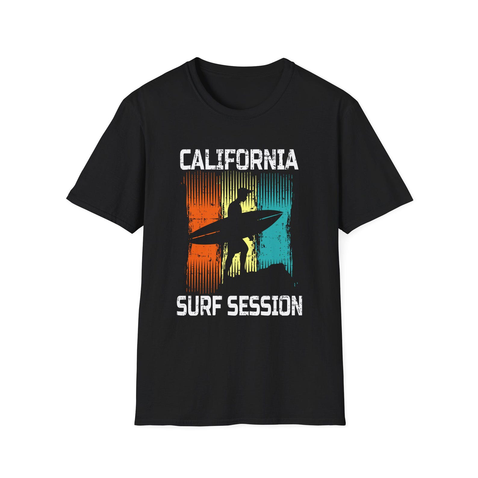 California Surf Session T-Shirt | Surfer Silhouette Vintage Sunset M