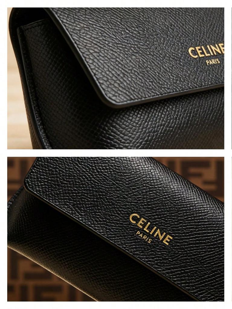 Celine Estojo de Couro Preto para Óculos de Sol, Bolsa Protetora para Óculos de Sol