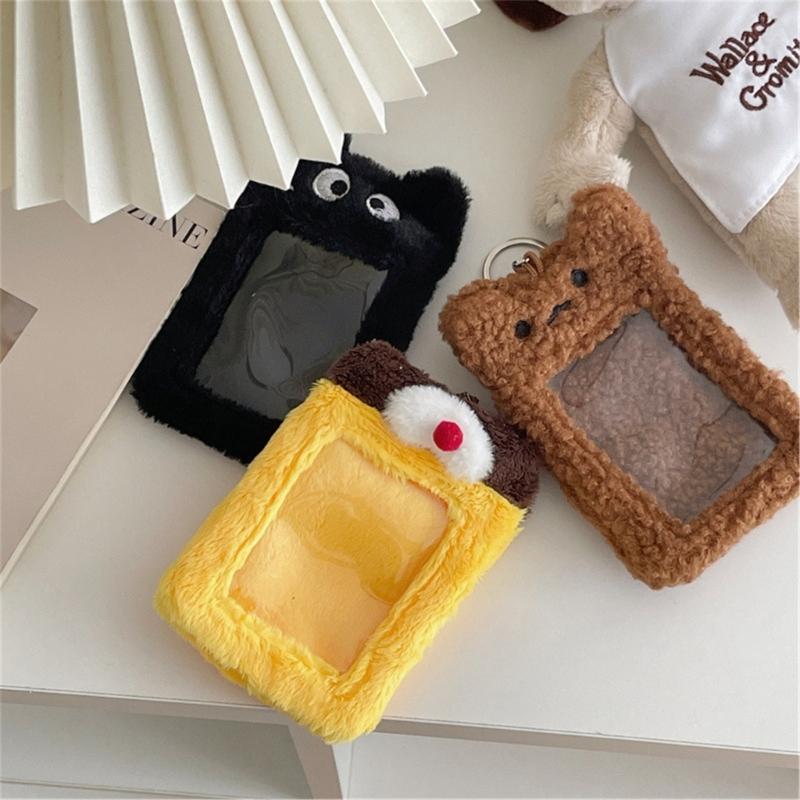Soft Plush Photocard Holder ID Credit Case with Keychain Cartoon Pendant 3 Inch Photo Card Holders Card Protector School