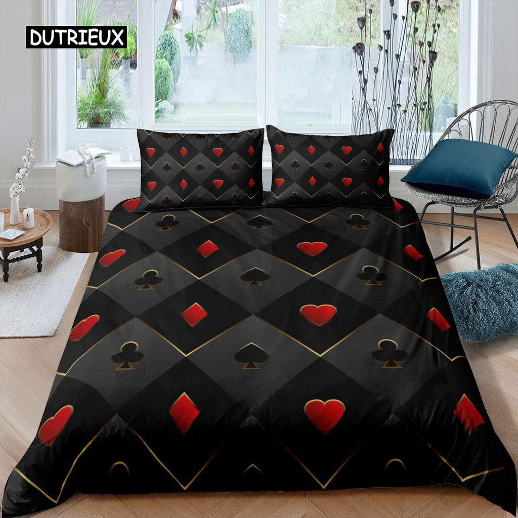 Poker King Queen Duvet Cover Modern Card Game Bedding Set Gamer Playing Comforter Cover Gambling Athletics Polyester Quilt Cover