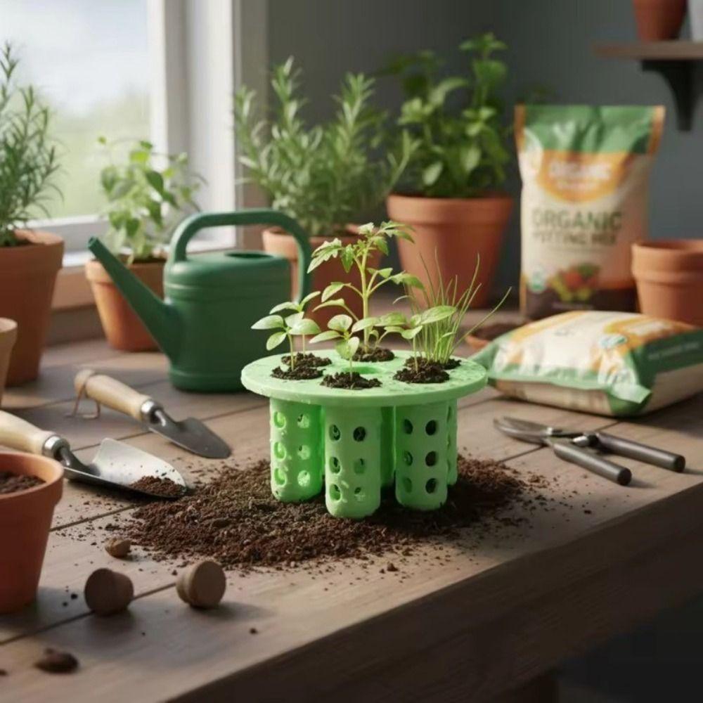 Easy Setup Garden Nursery Pot 7-Hole Plant Growing Tool  for Flowering Plants Compact Green Tray