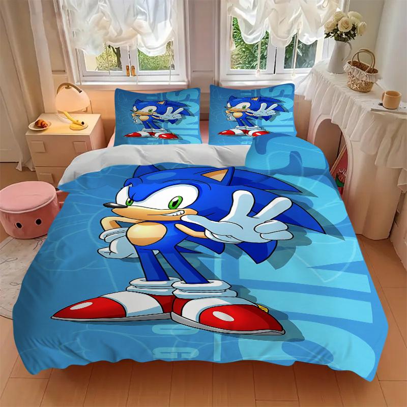 3pcs Sonic The Hedgehog Home Decor Bedding Set-Universal Three-Piece Suit for Bedroom, Guest Room, Living Room, Hotel-Perfect Gift for Fans,