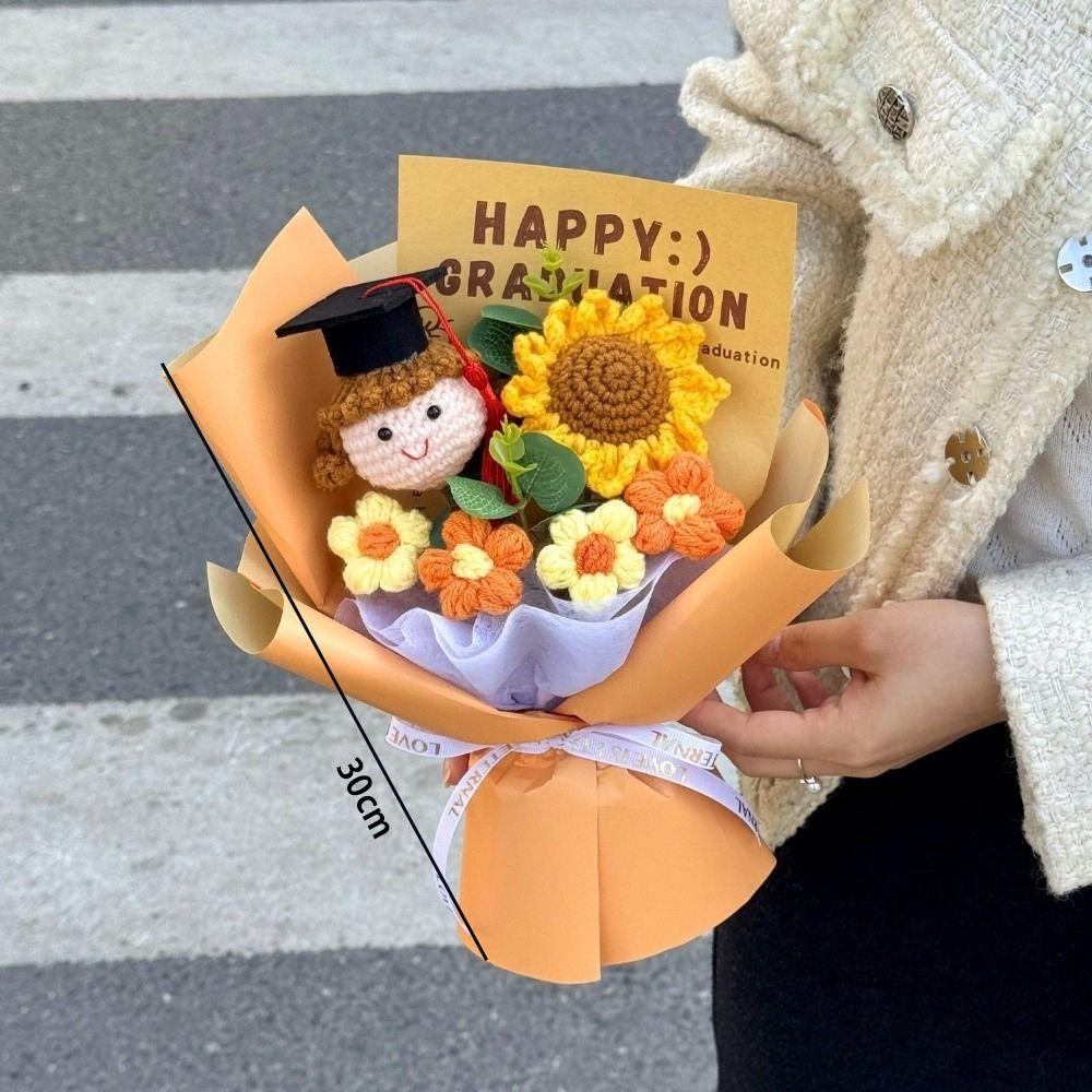 Vielseitig Süße Puppe Häkelblumenstrauß Handgemacht Niedlich Cartoon Gewebte Sonnenblume Kreativer Strauß Abschlussgeschenk