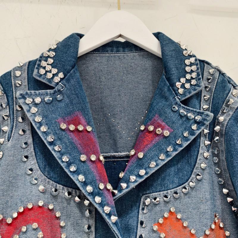 Thai Street Hand-painted Beaded Loose Fitting Short Denim Jacket Women