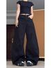 Women's American Retro Scimitar Jeans: Black, Loose Fit, Slimming, High-Street Wide Leg Pants