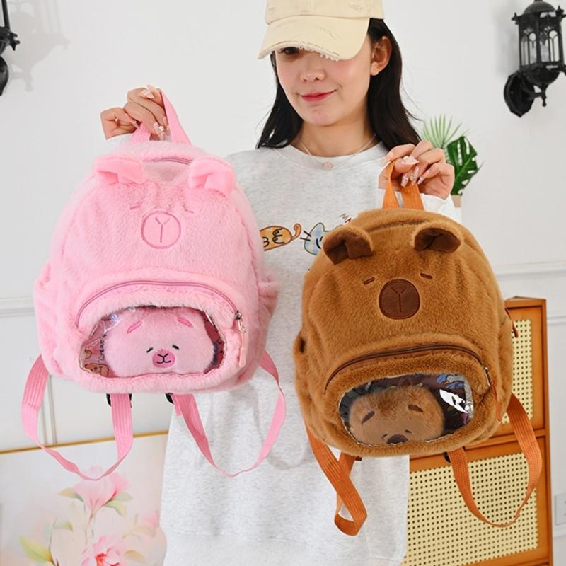 Cartoon Ita Bag Capybara Plush Backpacks Girl School Bag Plush Rucksack Travel Daypack for Girl Women Travel Camping