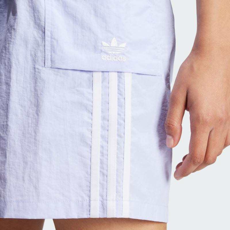 Adidas Originals Adicolor Striped Print Logo Mid-Waist Loose Cargo Shorts Women Bottoms Light-Purple JH1075