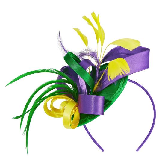 Обруч для волос, шляпа-вуалировщик с заколкой для волос, резинка, искусственные перья, декоративная лента, атласная ткань, женская повязка на голову, аксессуары для вечеринок