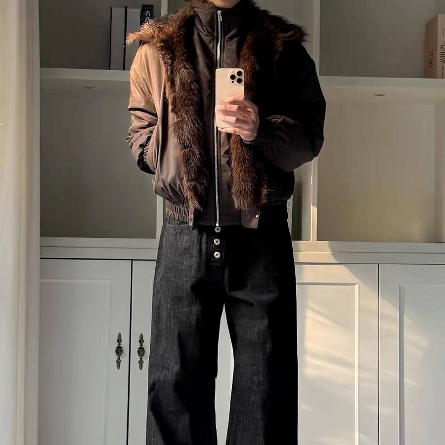 Giacca Spessa Stile Americano Aquila di Montagna per Autunno e Inverno con Collo in Pelliccia Sintetica - Vestibilità Larga Unisex, Design 2-in-1
