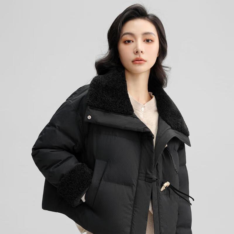 

YAYA Women s Fashion Spliced Lapel Short Down Jacket S-L