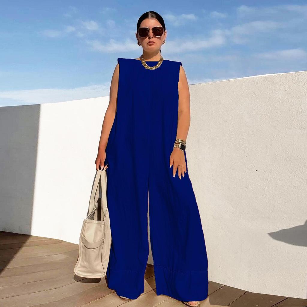 2025 Women's Spring/Summer Casual Solid Color Wide-Leg Jumpsuit