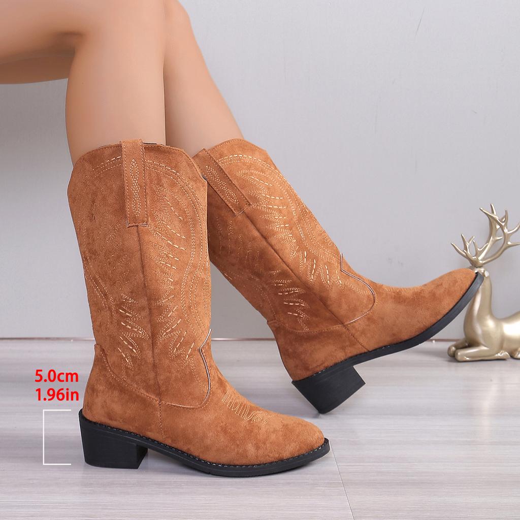 fashion New Winter Women's Boots Pionted Toe Square Heel Shoes for Women Outdoor Anti-slip Mid-calf Ladies Boots Mid Heel Platform Shoes