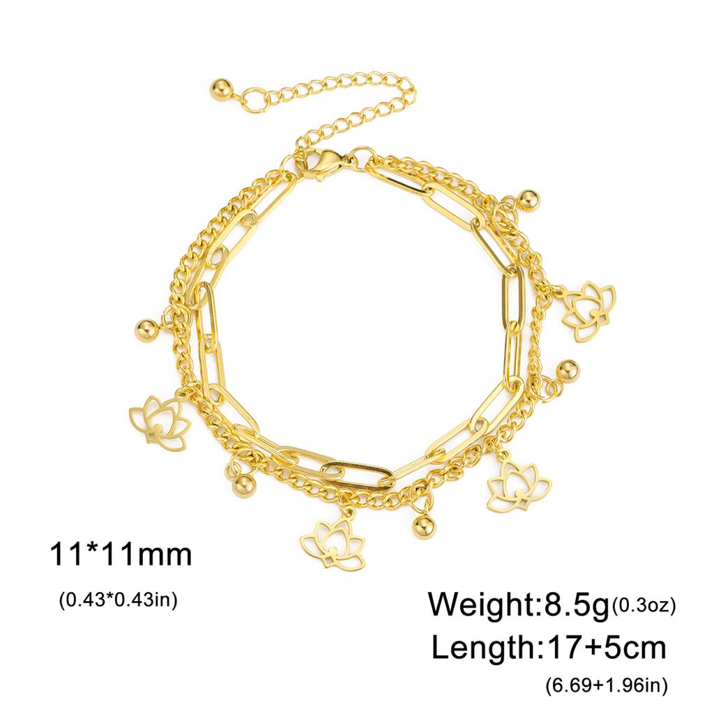 EUEAVAN Yoga Lotus Flower Bracelets for Women Stainless Steel Buddhism Spiritual Symbol Bracelets Adjustable Jewelry Gifts