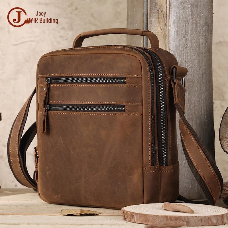 Genuine Leather Men's Large Capacity Vintage Crossbody Shoulder Bag