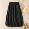 Gonna Midi A-line da Donna Taglie Forti Stile Retro Imitazione Lino Vita Alta Modellante