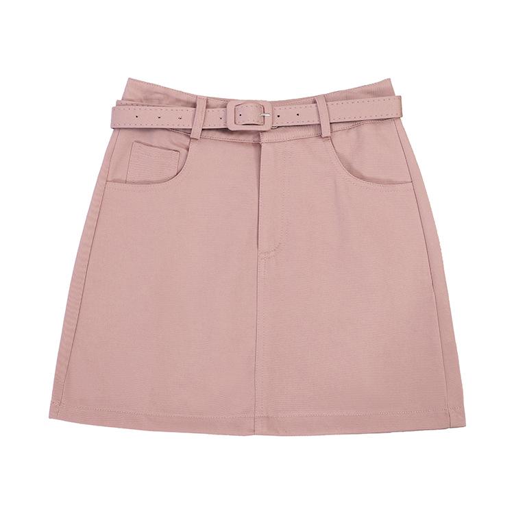 Fei Yuan A-line Skirt for Women with Belt and Double Pockets - Anti-exposure, Solid Color, Short, Petite Fit.