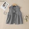 ZANZEA Women Plaid Print Casual V-Neck Sleeveless Blouse