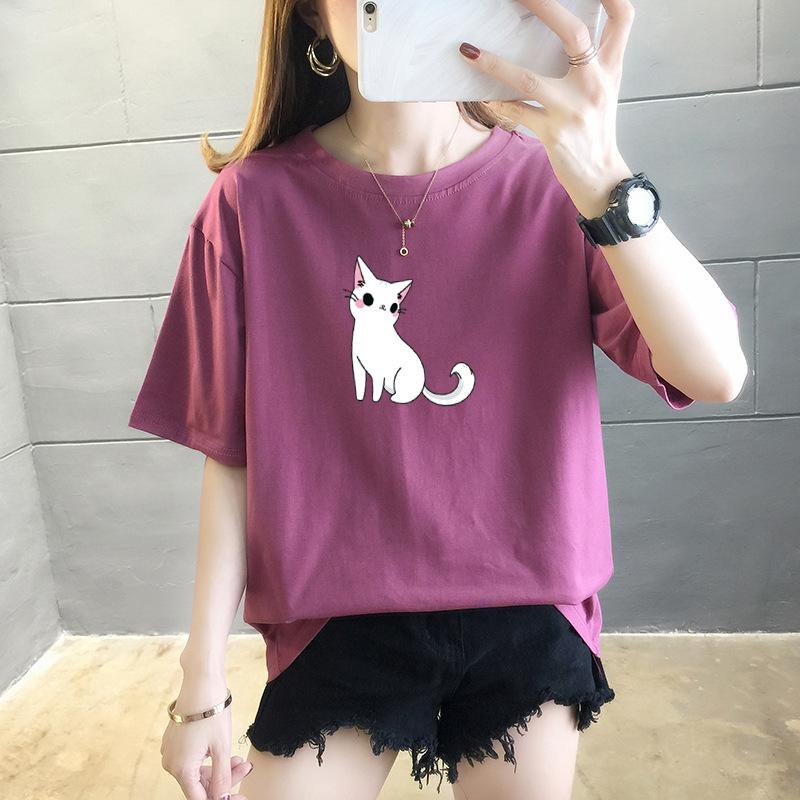 Short-sleeved T-shirt Women's Summer Student Casual Cartoon Blouse Fashion Round Neck Women's Clothing