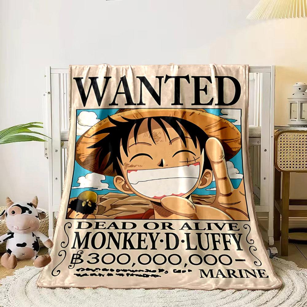 A pirate-themed wanted poster featuring a smiling figure in a straw hat. for all seasons blanket lunch break throw gift 80cm x 120cm