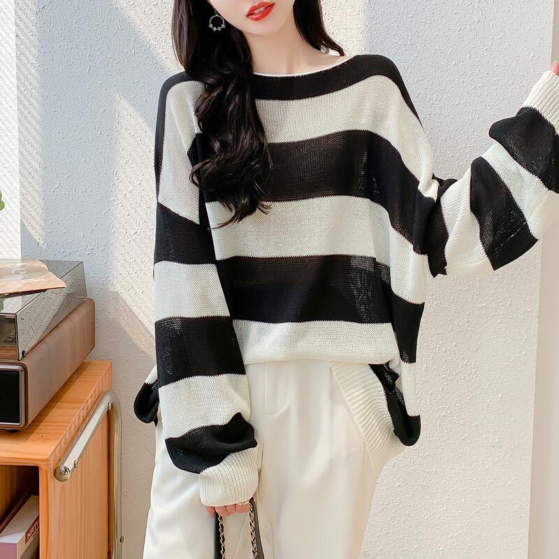 

Mokana Women s Versatile Striped Long Sleeve Knit Top One Size
