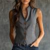 Women Elegant Striped Sleeveless Slim Fit Shirt Vest