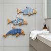 3Pcs/Set Geometric Wooden Dolphin Wall Decoration, Striped Wavy Plaid Fish Wall Art, Nautical Wall Hanging Ornament for Beach House, Bathroom