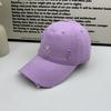 Old ripped burgundy baseball cap retro letter embroidery soft top cap trendy brand street versatile shade