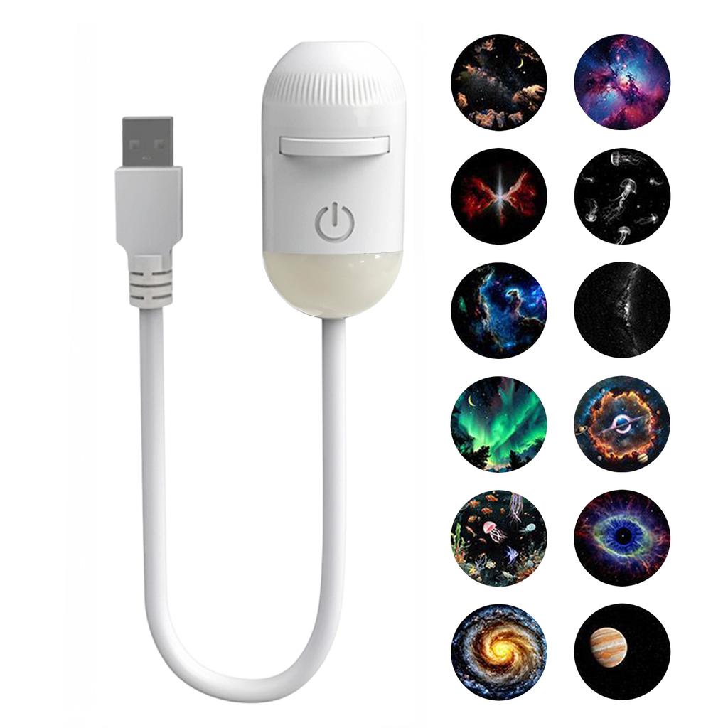 Mini Galaxy Projector Night Light 360° Adjustable Starry Star Ambient Lamp 12 Films USB Atmosphere Light for Car & Bedroom Decor