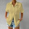 Summer Casual Solid Color Shirts Women Fashion Turn-down Collar Short Sleeves Pockets Buttons Cardigans Commute Slimming Blouses
