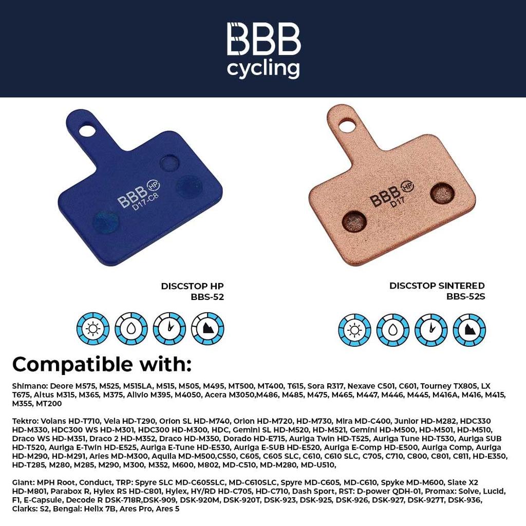 BBB Brzdové platničky na kotúčové brzdy Disc Stop Kompatibilné so SHIMANO Kovové platničky BBS-52S