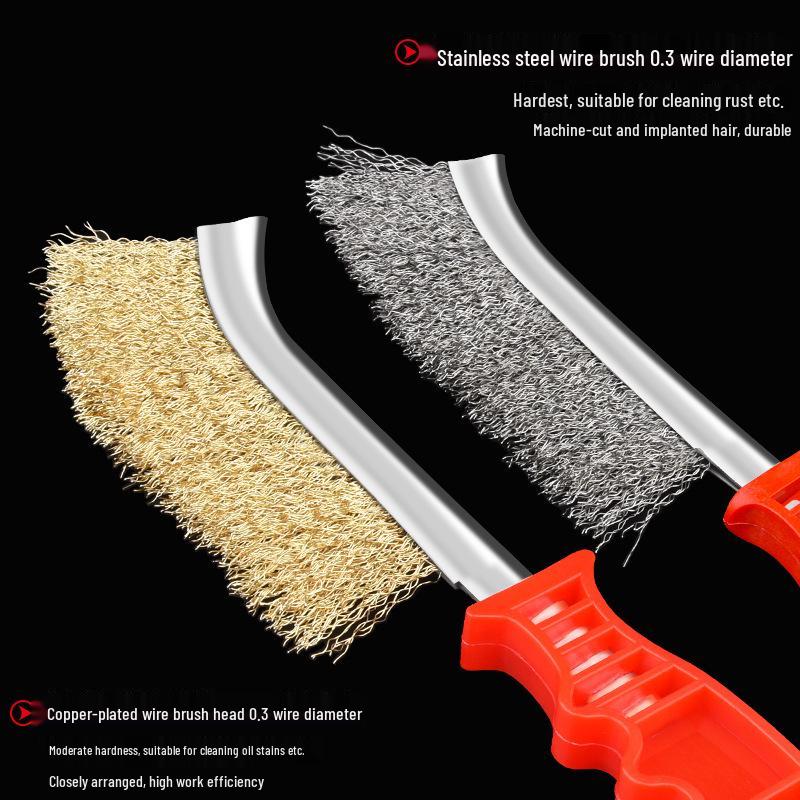 Stainless Steel & Copper-Plated Wire Brush with Plastic Handle for Rust Removal and Grill Cleaning