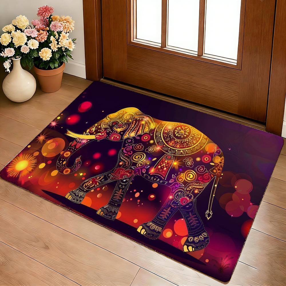 Elephant Mandala Art Floor Mat Cozy Flannel Soft Thick Non-Slip Mat For Living Room Bedroom Kitchen Decor Rugs