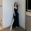 Stripe Slim Strap Dress A-line Beach Vacation Sundress Retro Sleeveless Long Dress  for Girls