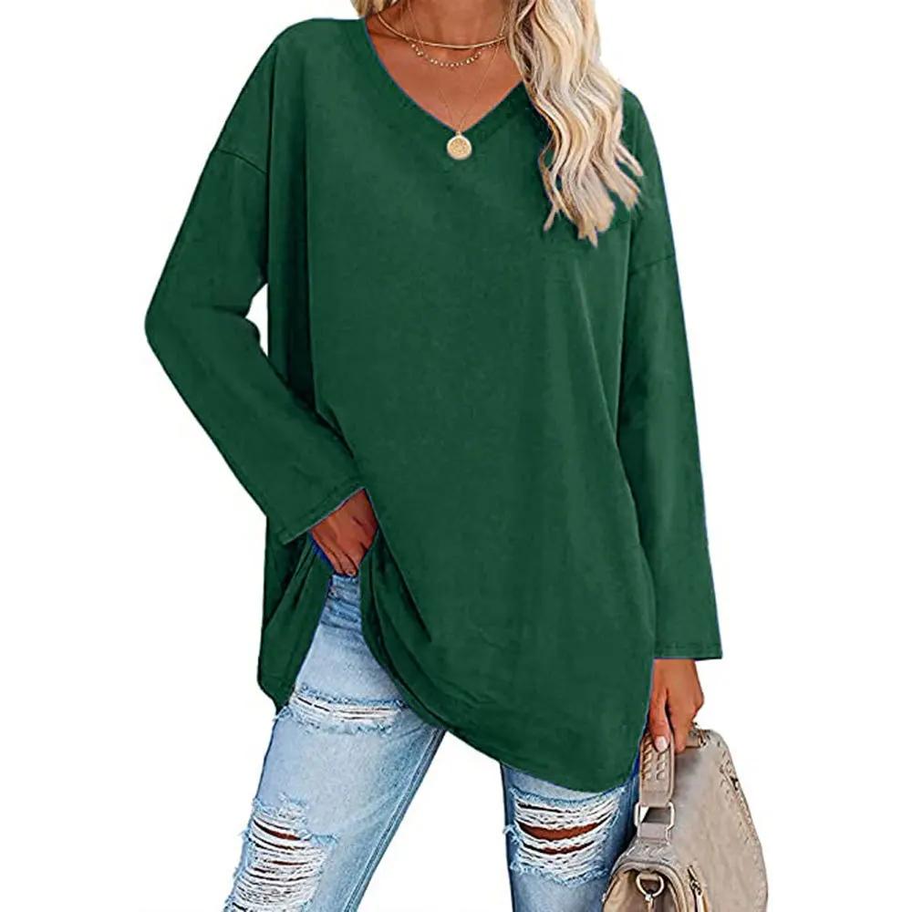 Damen Lockeres Langarm V-Ausschnitt Strickoberteil Große Plus Size Oberteile Damen Frühling Sommer Einfarbiges Oberteil Langarm V-Ausschnitt