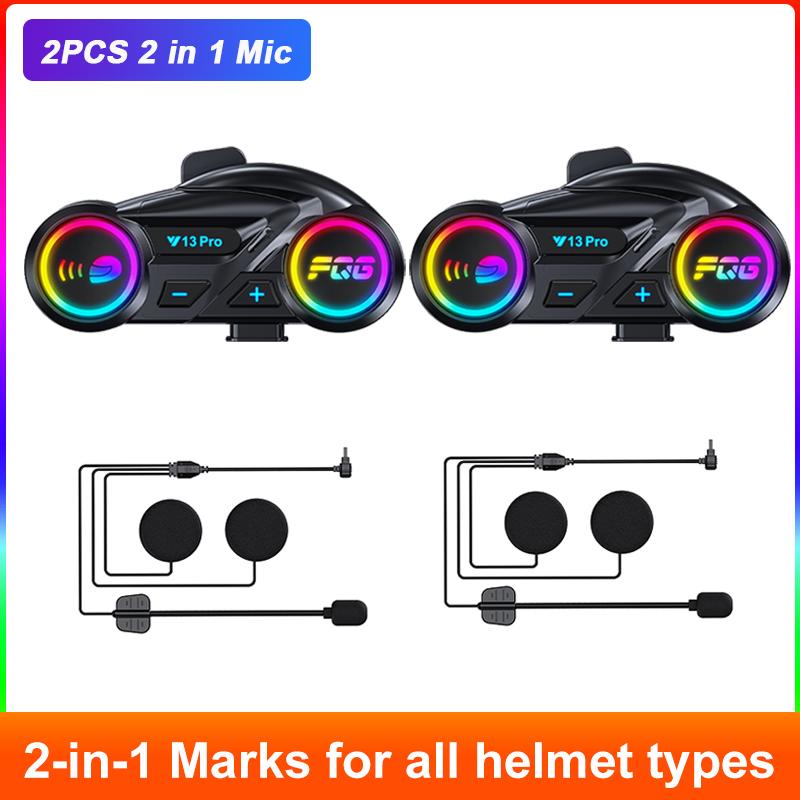 1/2pcs Motorcycle Intercom Headset Helmet 500M Distance For 2 Riders intercommunicator Waterproof Music Sharing Moto Interphone