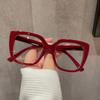 Women's Burgundy Square PC Frame Retro Flat Light Mirror for Daily Wear Simple Stylish Eyewear