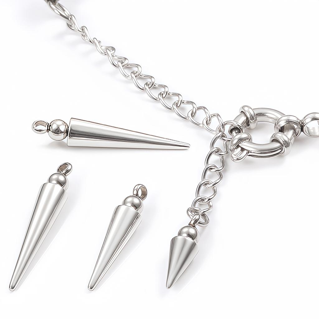 10PCS Retro Cone Charms Pendants No Fade Stainless Steel Bullet Spike Bead Charm for Necklace Earring Jewelry Making Findings