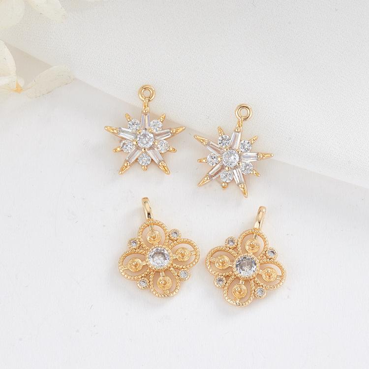 

14K Gold Star and Zircon Peach Blossom Pendant Necklace with Pure Copper Ornaments