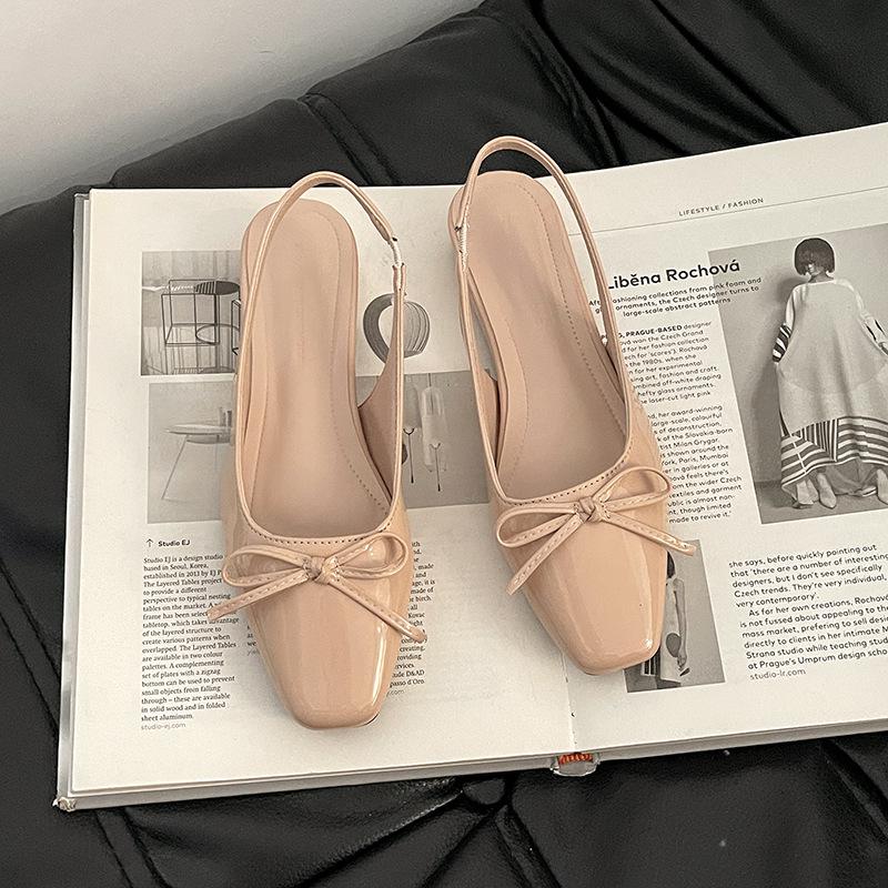 Fashion temperament bow bag head empty single shoes women's summer new slope heel small square head commuter shoes