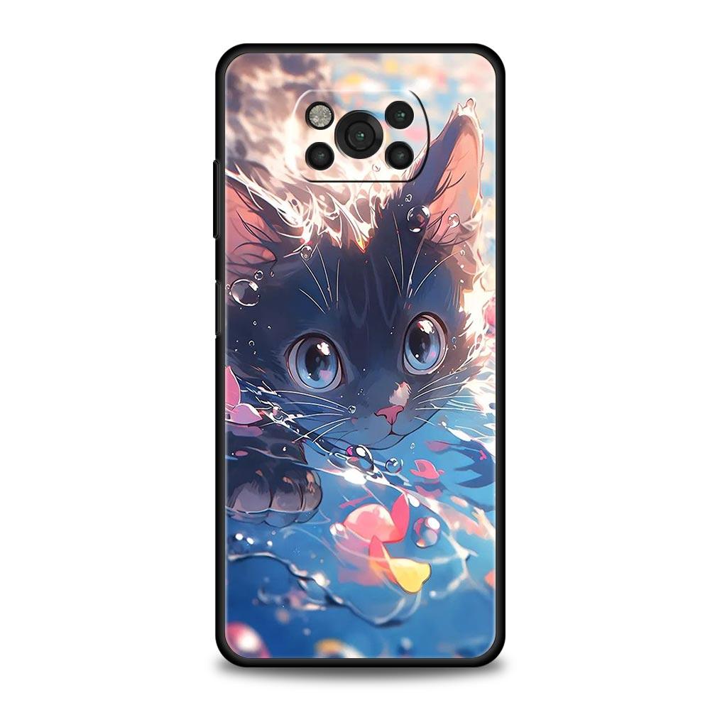 

Чехол для телефона для Xiaomi Poco X6 X5 X4 Pro 5G X3 NFC F5 F4 M5 M4 M3 F3 GT C51 C50 C55 Черная крышка мультяшный милый кот Арт мода Poco F5 Pro