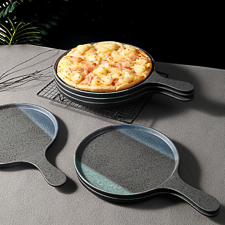 Pizza Plate Thickened Diamine Plate Imitation Porcelain Plastic With Handle Round Plate Barbecue Meat And Vegetable Plate