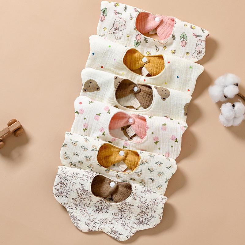 Double-Sided Waterproof Cotton Gauze Baby Bibs, Newborn Anti-Spit-Up Petal Design