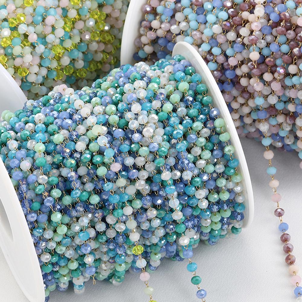 1meter 3.6mm Stainless Steel Chain Crystal Stone Beaded Chain Gold Color Coloful Beading Chains for Necklace Jewelry Making DIY
